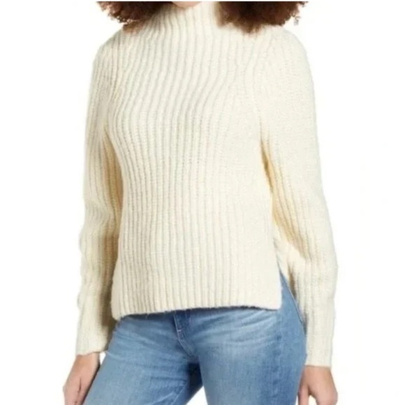 Leith Women's Ivory Chunky Ribbed Knit Mock Neck Pullover Sweater - Picture 1 of 11